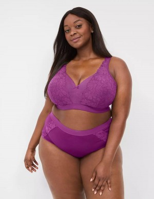 Dámské Bralettes Lane Bryant Cotton Lightly Lined No-Wire With Lace Fialové | YXW4795UM