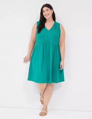 Dámské Casual Šaty Lane Bryant Easy Swing Eyelet-Bodice Světle Tyrkysové | QYC6980LM