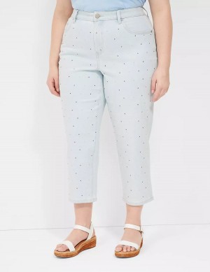 Dámské Džíny Lane Bryant Boyfriend Fit Capri With Rhinestone Embellishments Světle Blankyt | OUK5418FZ