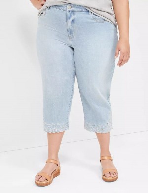 Dámské Džíny Lane Bryant Boyfriend Fit Capri With Embroidery Světle Blankyt | VNS1990NA