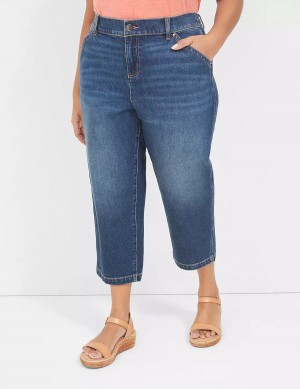 Dámské Džíny Lane Bryant Elastic Back-Waist Boyfriend Capri Tmavě Blankyt | KOW9971RW