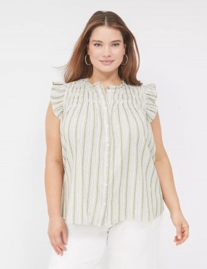 Dámské Halenka Lane Bryant Flutter-Sleeve Ruffle-Neck Zelene Proužek | KPC6326UT