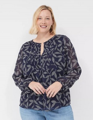 Dámské Halenka Lane Bryant Pin-Tuck Crew-Neck Tmavě Blankyt | WQE2560KN