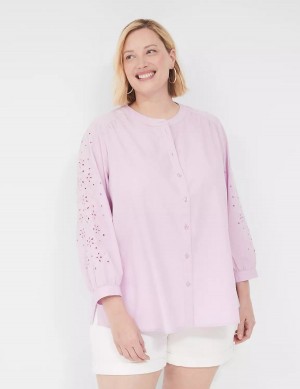 Dámské Halenka Lane Bryant Relaxed Eyelet-Sleeve Button-Front Fialové | SKS6476OD