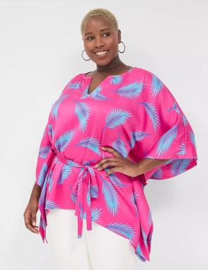 Dámské Halenka Lane Bryant Relaxed Split-Neck Kimono Top Růžové Blankyt | IYX3736WB