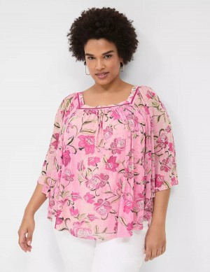 Dámské Halenka Lane Bryant Relaxed Square-Neck Trimmed Circle Drama Top Růžové | JTG2188GI