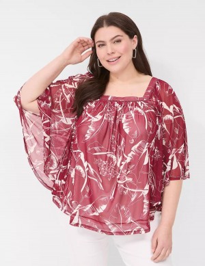 Dámské Halenka Lane Bryant Relaxed Square-Neck Trimmed Circle Drama Top Vínové | KCB4190YA