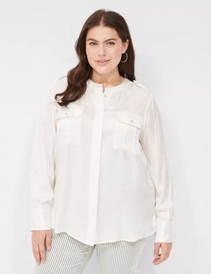 Dámské Halenka Lane Bryant Satin Long-Sleeve Button-Front Bílé Růžové | JHC5428DQ