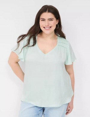 Dámské Halenka Lane Bryant Satin Smocked-Shoulder Světle Zelene | MAF9066LW