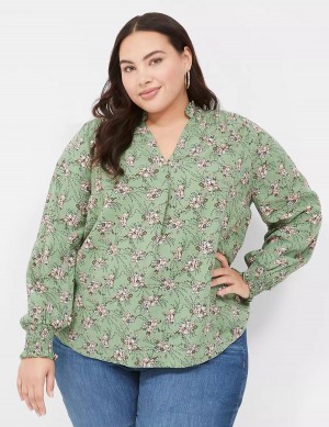 Dámské Halenka Lane Bryant Smocked Shoulder & Cuff Popover Zelene | JYZ1712JM