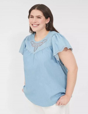 Dámské Halenka Lane Bryant Swing Eyelet-Trim Popover Blankyt | SKC264EB