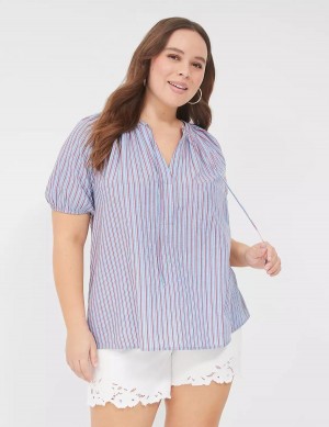 Dámské Halenka Lane Bryant Swing Short-Sleeve Notch-Neck Blankyt Proužek | IPH2475HT