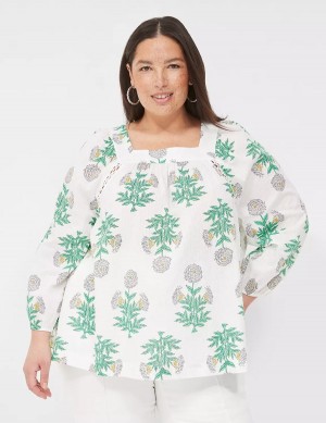 Dámské Halenka Lane Bryant Swing Square-Neck Peasant Bílé Zelene | YCI1919OT