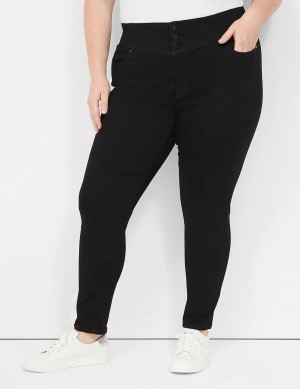 Dámské Jegginy Lane Bryant High-Rise Sateen 3-Button Černé | EAD36HM