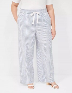 Dámské Kalhoty Lane Bryant Linen Stripe Wide Leg Blankyt Proužek | KAZ5496DD