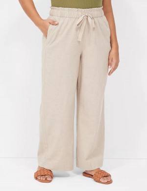 Dámské Kalhoty Lane Bryant Linen Wide Leg Béžový | AJN2387BH