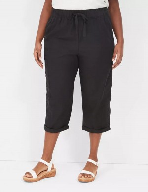 Dámské Kalhoty Lane Bryant Slub Pull-On Crop Černé | WWJ3022JY