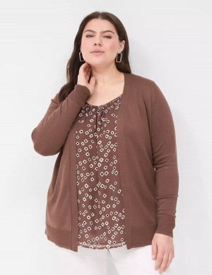 Dámské Kardigan Lane Bryant Modern Long-Sleeve Open-Front Hnědé | KIW3976DT