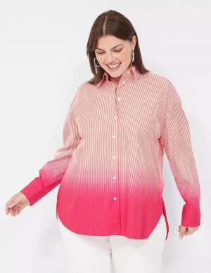 Dámské Košile Lane Bryant Button-Down Boyfriend Růžové Proužek | BKB2826UK