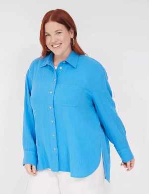 Dámské Košile Lane Bryant Gauze Button-Down Beach Top Blankyt | IAB76XF