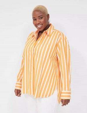 Dámské Košile Lane Bryant Long-Sleeve Button-Down Boyfriend Oranžové Proužek | SGE3539IL