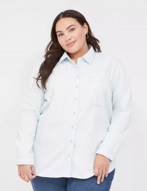 Dámské Košile Lane Bryant Long-Sleeve Button-Front Denim Boyfriend Světle Blankyt | DHH8455IP