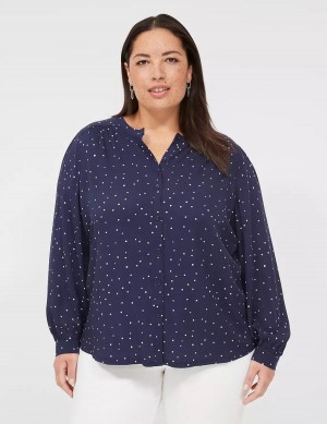 Dámské Košile Lane Bryant Relaxed Button-Front Woven & Knit Top Tmavě Blankyt | CEB9632ZU