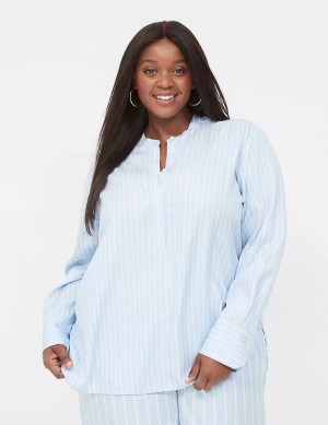 Dámské Košile Lane Bryant Relaxed Collar Button-Down Světle Blankyt Proužek | NAH5563ZD