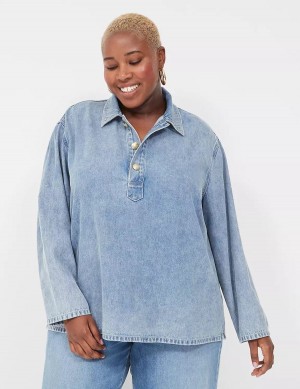 Dámské Košile Lane Bryant Relaxed Collared Denim Popover Světle Blankyt | OEE2277AX