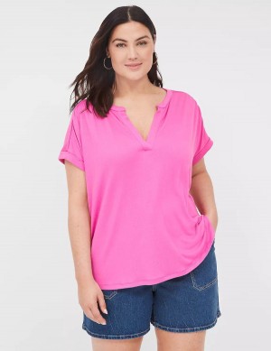 Dámské Košile Lane Bryant Relaxed Gauze Notch-Neck Růžové | OZN8329RX