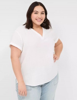 Dámské Košile Lane Bryant Relaxed Gauze V-Neck Popover Bílé | LWP229PV