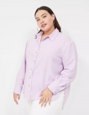 Dámské Košile Lane Bryant Relaxed Linen Button-Down Fialové | OMQ1960ZG