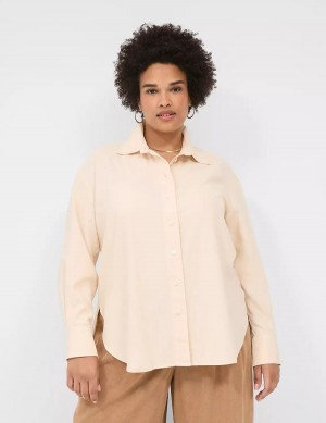 Dámské Košile Lane Bryant Relaxed Linen Button-Down Šedé Hnědé | UZP357ZM