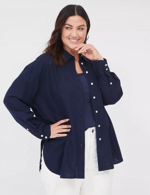 Dámské Košile Lane Bryant Relaxed Linen Button-Down Blankyt | VER3968KJ