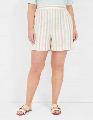 Dámské Kraťasy Lane Bryant Pull-On Linen Stripe Proužek | VYY6395ZL