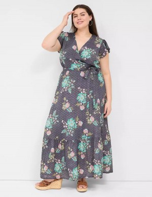 Dámské Maxi Šaty Lane Bryant Flutter-Sleeve Surplice-Neck Černé Zelene | VQW8019IX