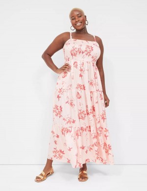 Dámské Maxi Šaty Lane Bryant Sleeveless Tiered Bílé Růžové | TPM8234RT