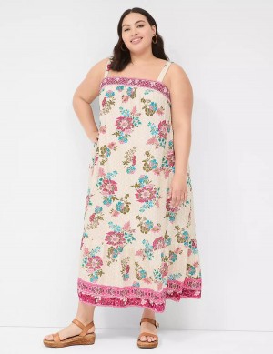 Dámské Maxi Šaty Lane Bryant Smocked Square-Neck Bílé Viacfarebný | BVP373WE