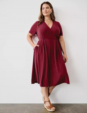 Dámské Midi Šaty Lane Bryant Faux-Wrap Jersey Tmavě Červené | GJX1067KF