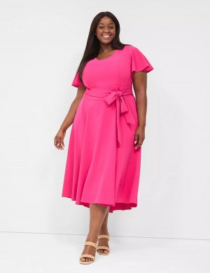 Dámské Midi Šaty Lane Bryant Lena V-Neck High-Low Růžové | LHR3347AN