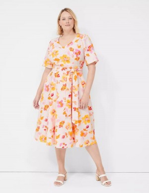 Dámské Midi Šaty Lane Bryant Lena V-Neck Level-Hem Růžové Oranžové | CGW8127UY