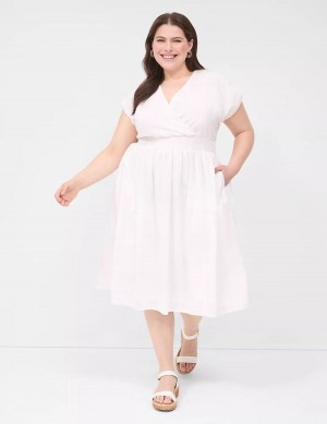 Dámské Midi Šaty Lane Bryant Shirred-Shoulder Smocked-Waist Bílé | BGH6493IC