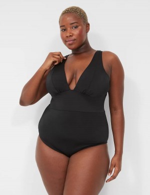 Dámské Plavky Lane Bryant No-Wire Plunge One-Piece Černé | GGA7388ZB