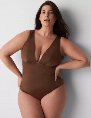 Dámské Plavky Lane Bryant No-Wire Plunge One-Piece Tmavě Hnědé | XET4899FK