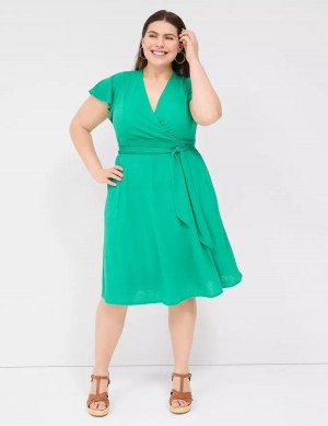 Dámské Pletené Šaty Lane Bryant Lena Surplice-Neck Tyrkysové | AWX2746CN