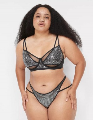 Dámské Podprsenka Bez Podšívky Lane Bryant Metallic Strappy Demi Černé Stříbrné | HXY5249SB