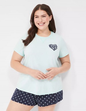 Dámské Pyžama Lane Bryant Comfy Cotton Rib-Trim Tee & Short PJ Set Světle Zelene Viacfarebný | CZR3112KR