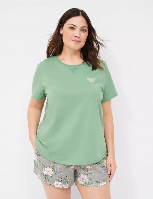 Dámské Pyžama Lane Bryant Comfy Cotton Rib-Trim Tee & Short PJ Set Zelene Viacfarebný | BUH3622UH