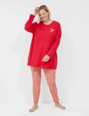 Dámské Pyžama Lane Bryant Thermal Cotton Lettuce-Edge Henley Tee & Legging PJ Set Červené Viacfarebný | OCI2371YR