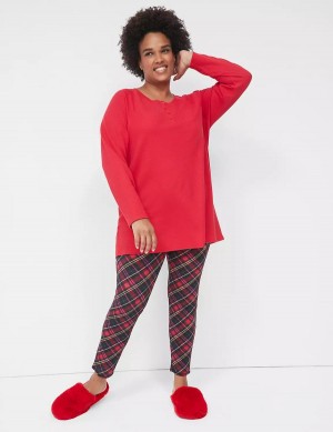 Dámské Pyžama Lane Bryant Thermal Henley Tee & Legging PJ Set Červené Viacfarebný | EIW1881TM